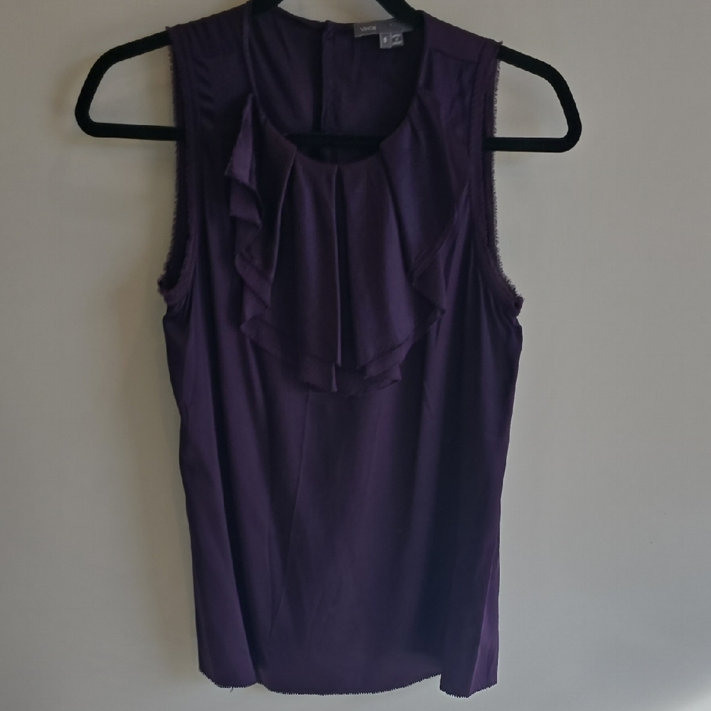 Vince Purple Ruffle Front Sleeveless Camisole